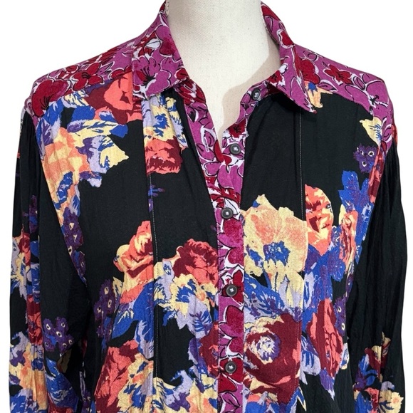 FREE PEOPLE - SIZE XS - BRUNCH A BUNCH FLORAL TUNIC TOP DRESS - VIBRANT - B17 - Picture 4 of 16